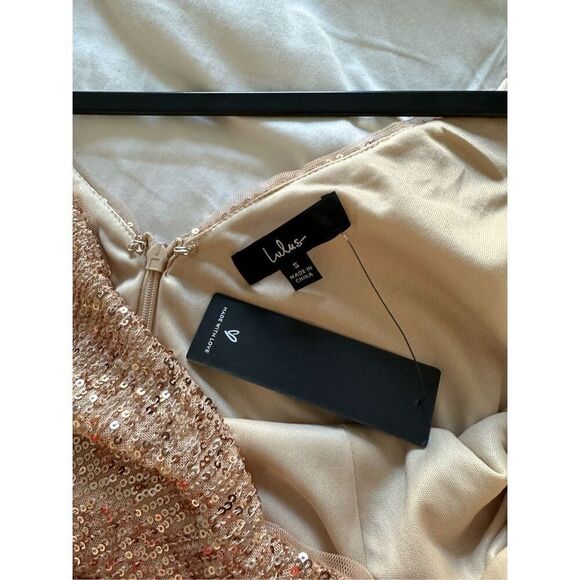 Lulus Glamorous Arrival Rose Gold Sequin Midi Tulip Dress Size S - Picture 5 of 8